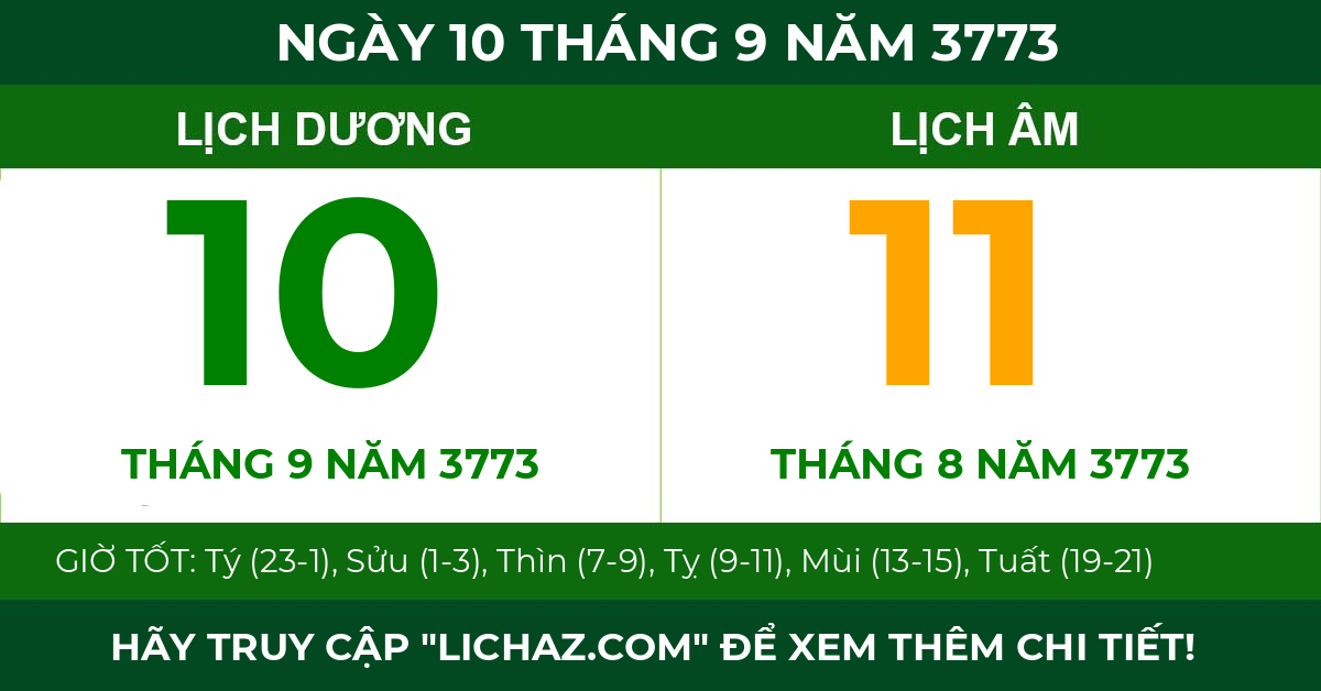 lịch âm ngày 10 tháng 9 năm 3773