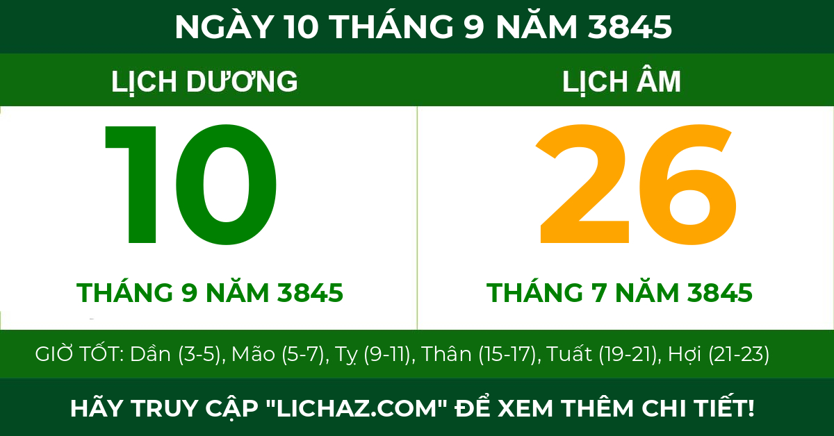 lịch âm ngày 10 tháng 9 năm 3845