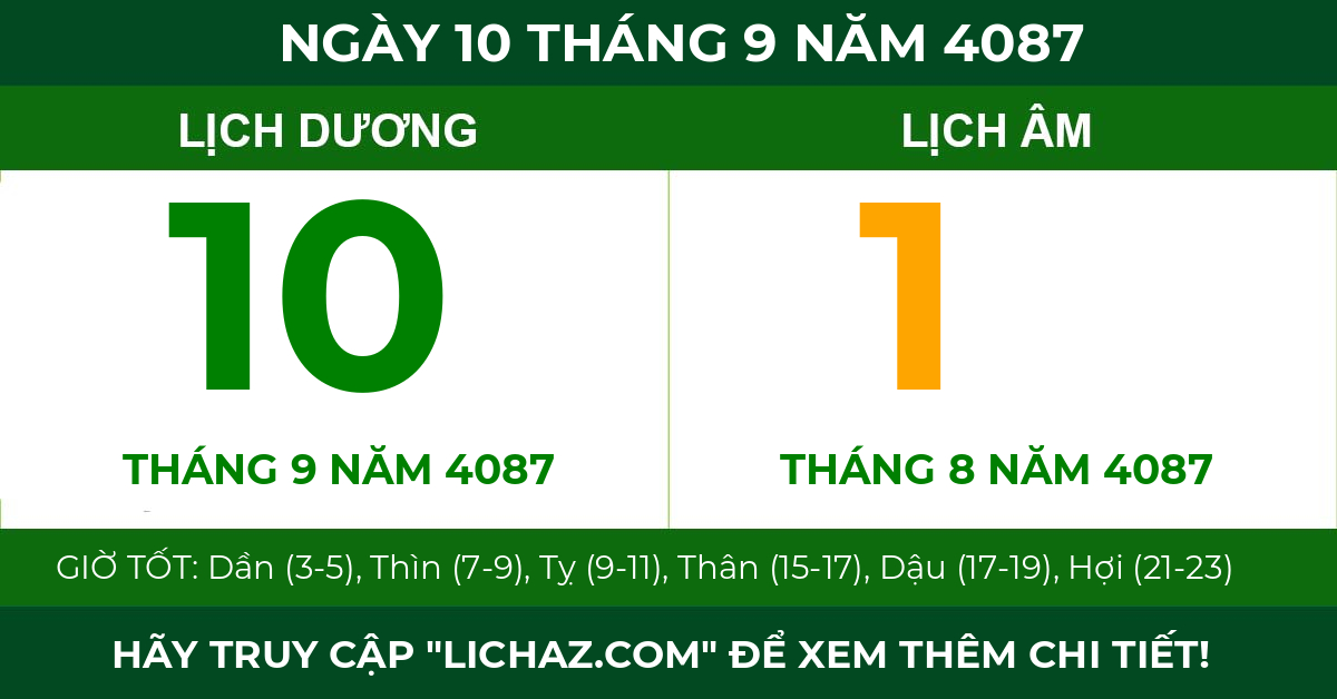lịch âm ngày 10 tháng 9 năm 4087