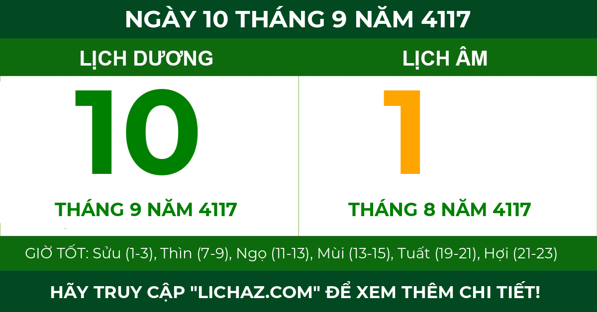 lịch âm ngày 10 tháng 9 năm 4117