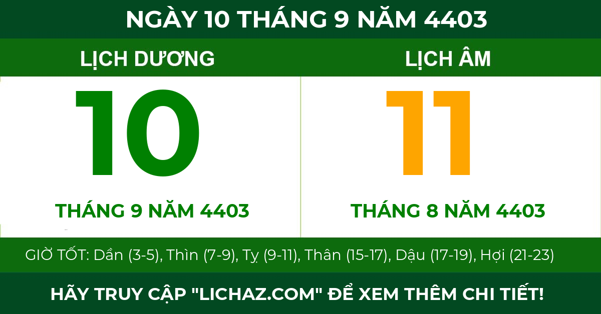 lịch âm ngày 10 tháng 9 năm 4403