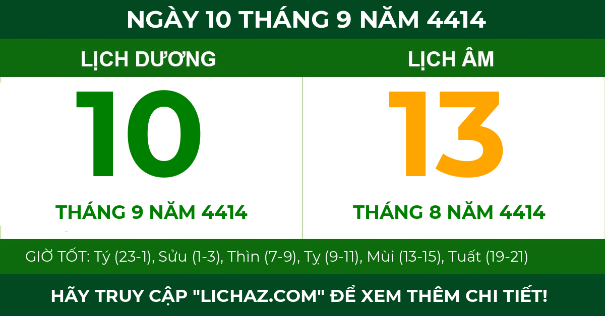 lịch âm ngày 10 tháng 9 năm 4414