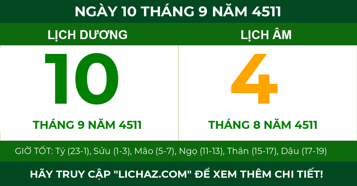 lịch âm ngày 10 tháng 9 năm 4511