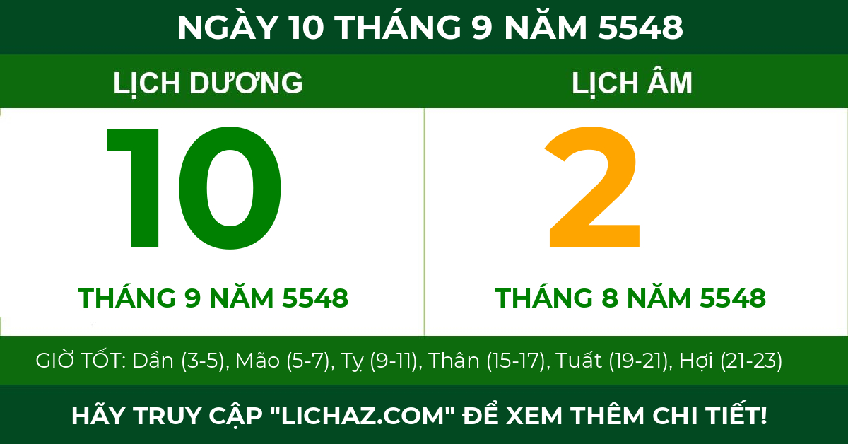 lịch âm ngày 10 tháng 9 năm 5548