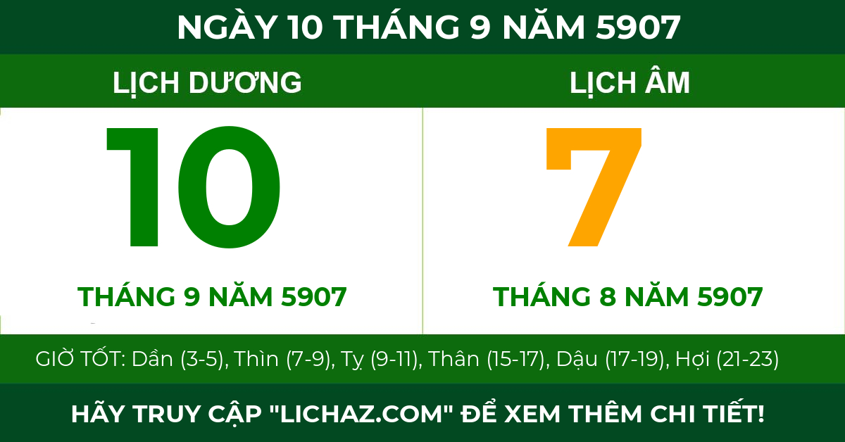 lịch âm ngày 10 tháng 9 năm 5907