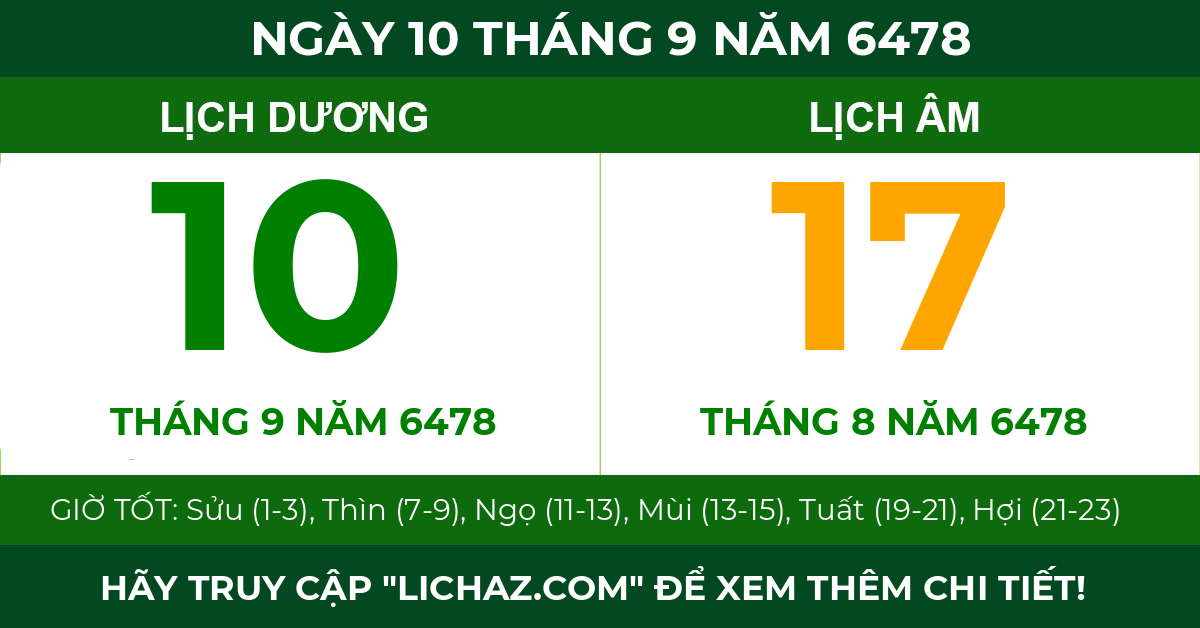 lịch âm ngày 10 tháng 9 năm 6478