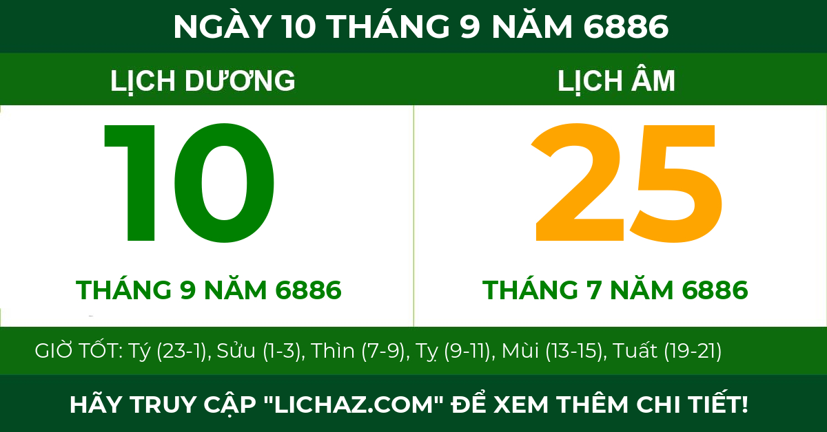lịch âm ngày 10 tháng 9 năm 6886