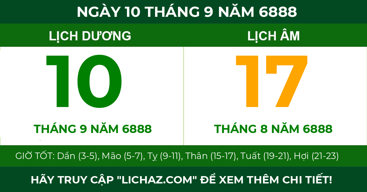 lịch âm ngày 10 tháng 9 năm 6888