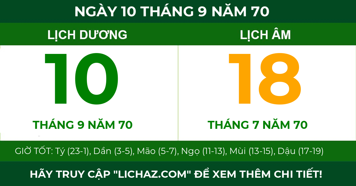 lịch âm ngày 10 tháng 9 năm 70