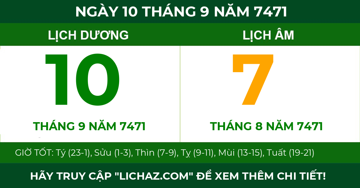 lịch âm ngày 10 tháng 9 năm 7471
