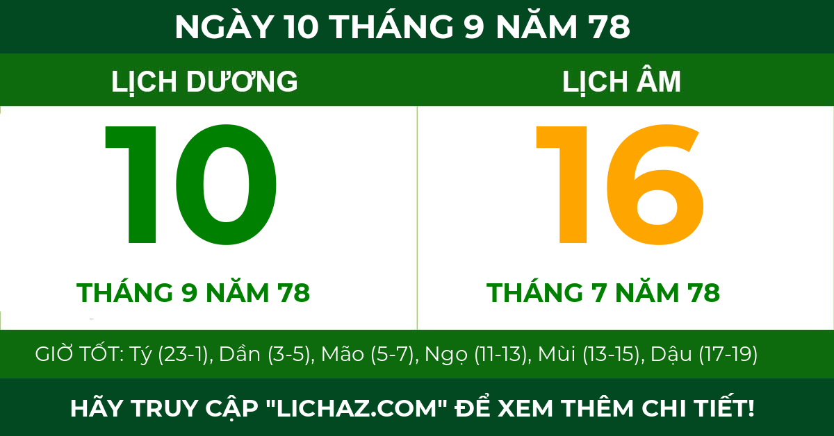lịch âm ngày 10 tháng 9 năm 78