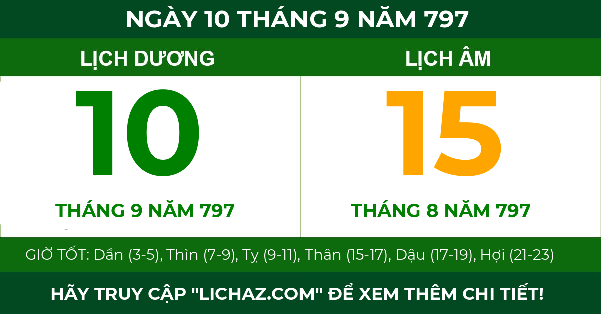 lịch âm ngày 10 tháng 9 năm 797