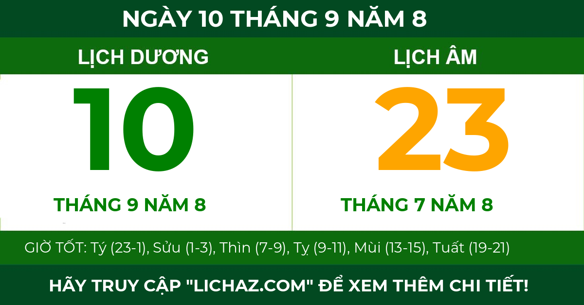 lịch âm ngày 10 tháng 9 năm 8