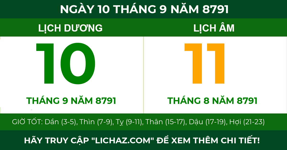 lịch âm ngày 10 tháng 9 năm 8791