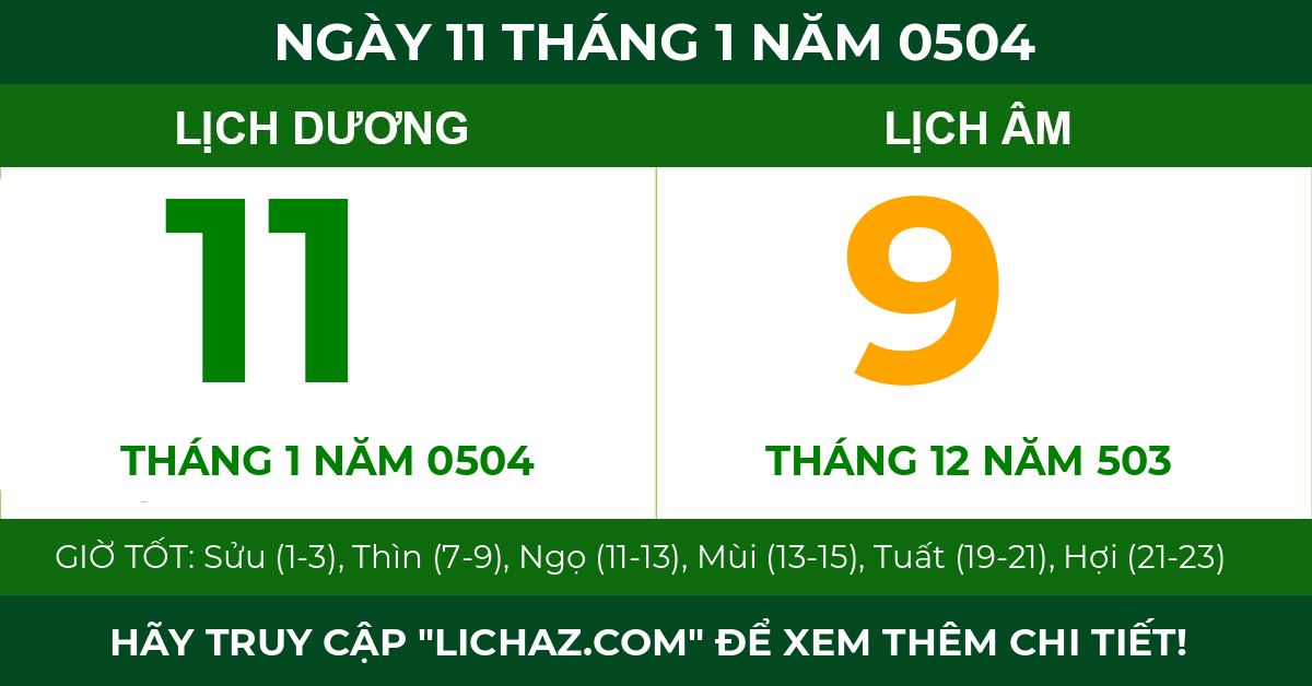lịch âm ngày 11 tháng 1 năm 0504