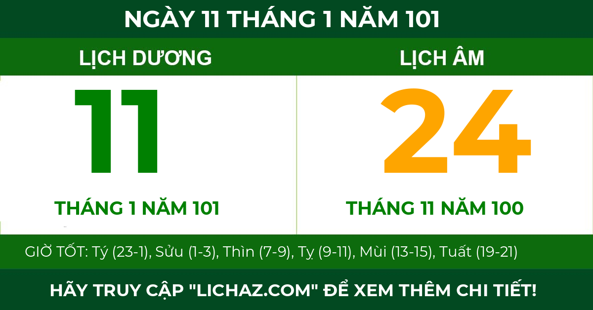 lịch âm ngày 11 tháng 1 năm 101