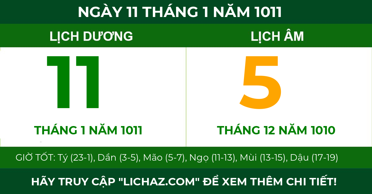 lịch âm ngày 11 tháng 1 năm 1011