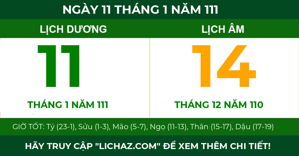 lịch âm ngày 11 tháng 1 năm 111