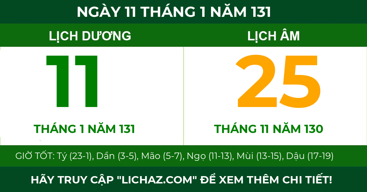 lịch âm ngày 11 tháng 1 năm 131