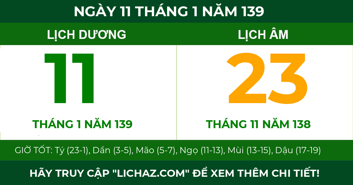 lịch âm ngày 11 tháng 1 năm 139