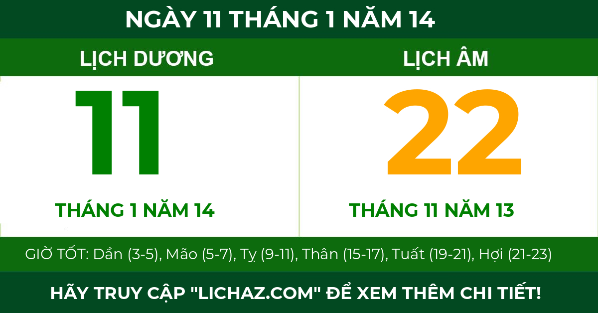 lịch âm ngày 11 tháng 1 năm 14