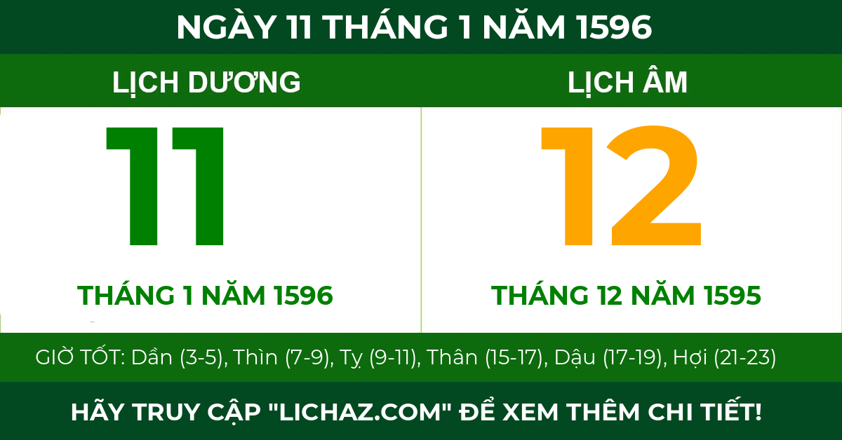 lịch âm ngày 11 tháng 1 năm 1596
