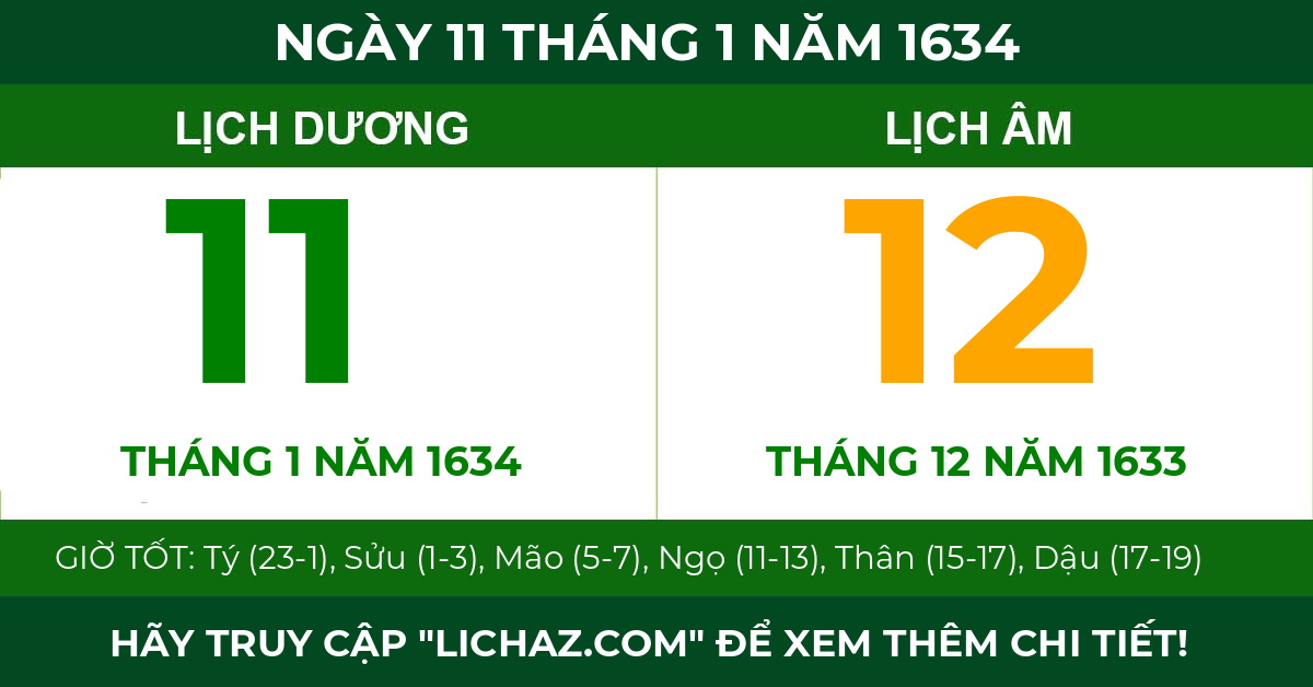 lịch âm ngày 11 tháng 1 năm 1634