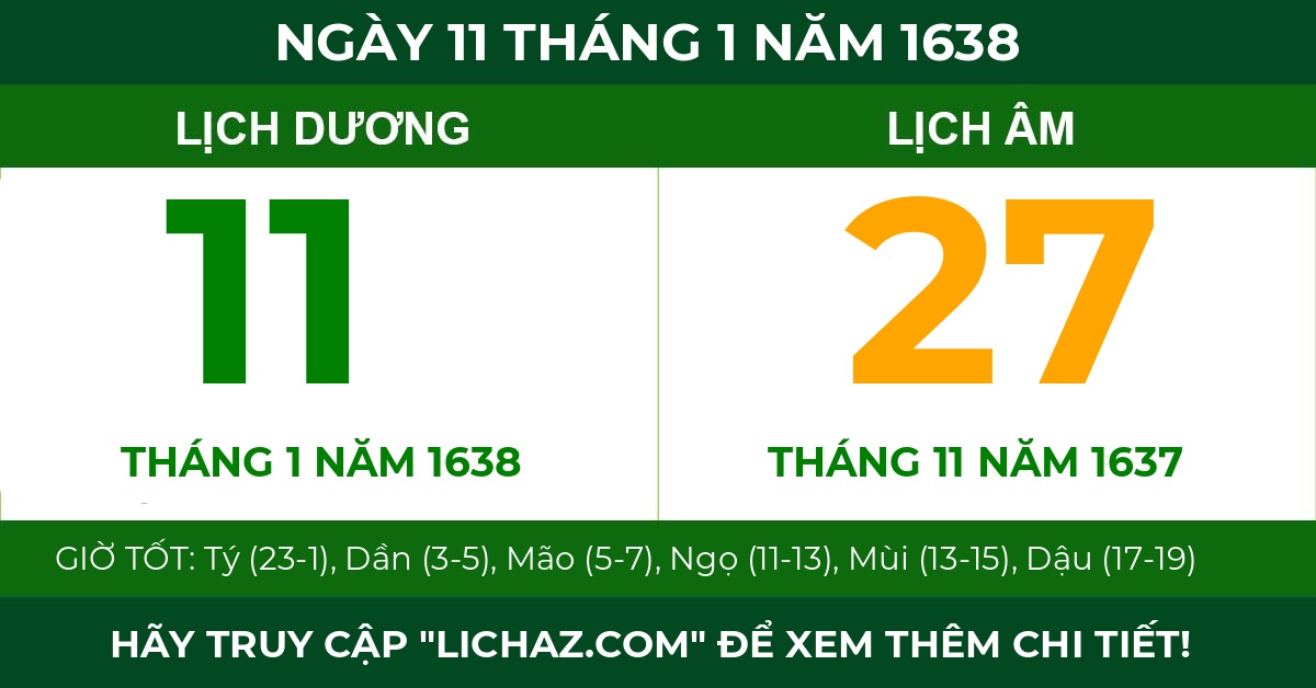 lịch âm ngày 11 tháng 1 năm 1638