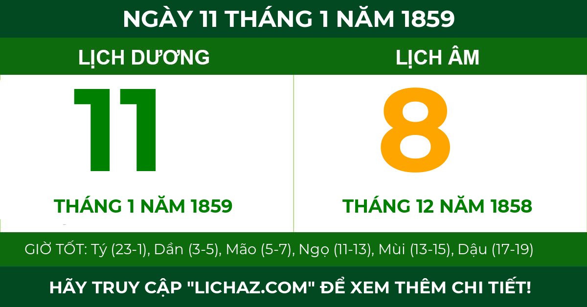 lịch âm ngày 11 tháng 1 năm 1859