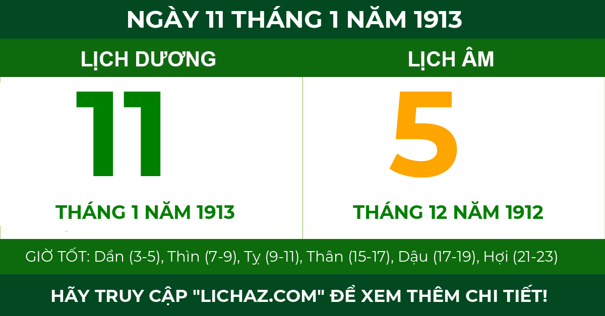 lịch âm ngày 11 tháng 1 năm 1913