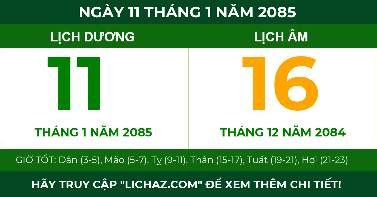 lịch âm ngày 11 tháng 1 năm 2085