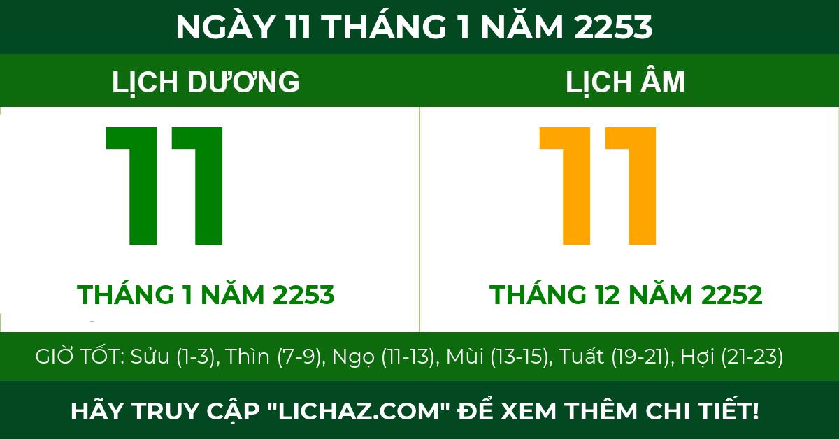 lịch âm ngày 11 tháng 1 năm 2253