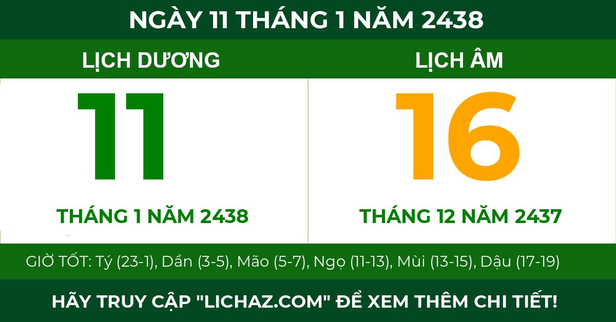lịch âm ngày 11 tháng 1 năm 2438