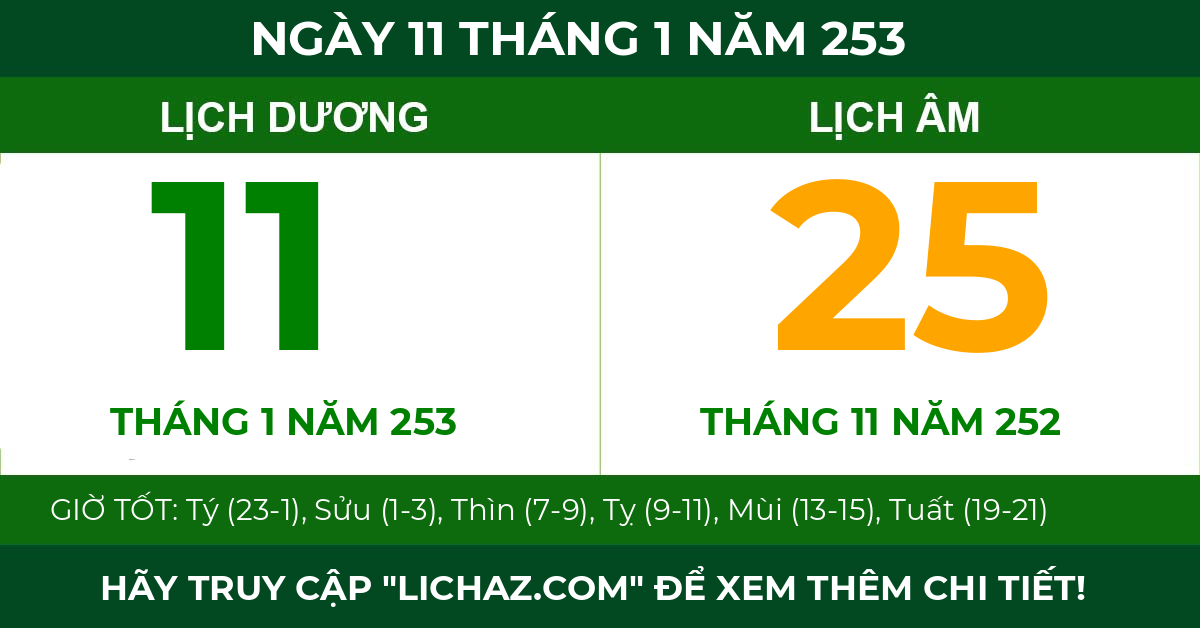lịch âm ngày 11 tháng 1 năm 253