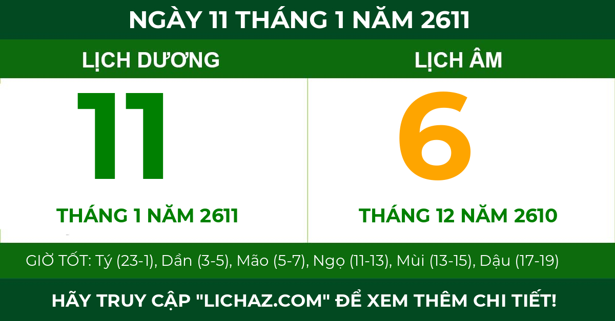 lịch âm ngày 11 tháng 1 năm 2611