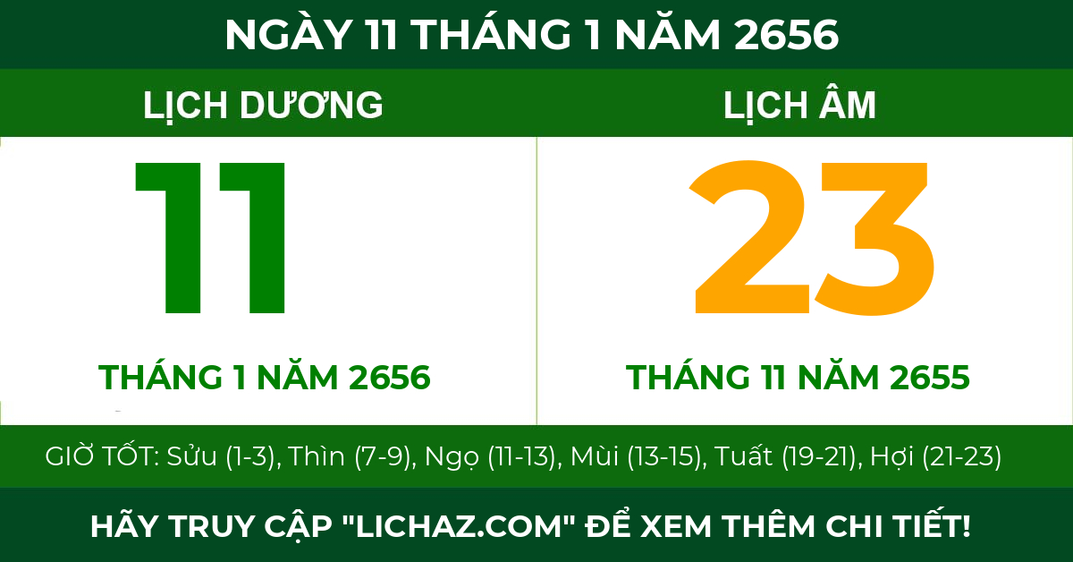 lịch âm ngày 11 tháng 1 năm 2656