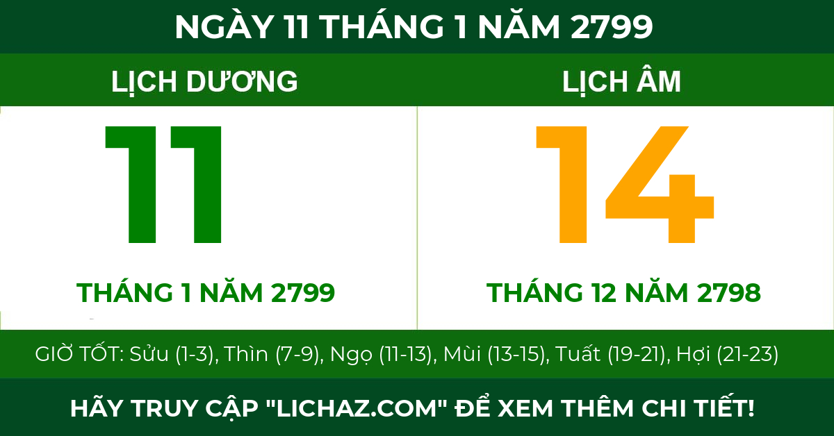 lịch âm ngày 11 tháng 1 năm 2799