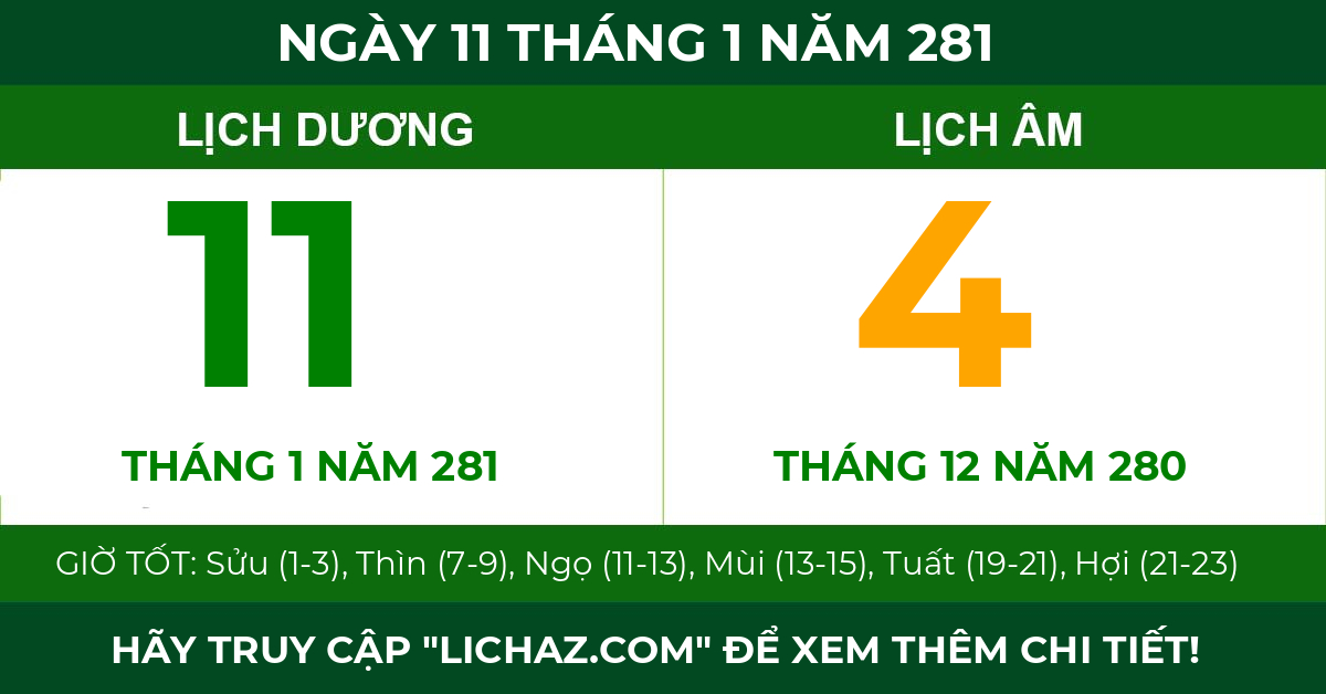 lịch âm ngày 11 tháng 1 năm 281