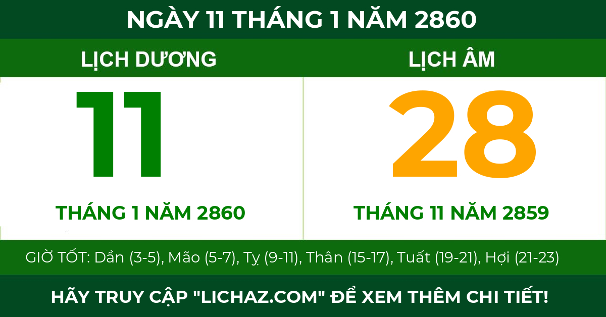 lịch âm ngày 11 tháng 1 năm 2860