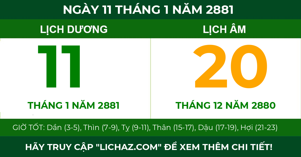 lịch âm ngày 11 tháng 1 năm 2881