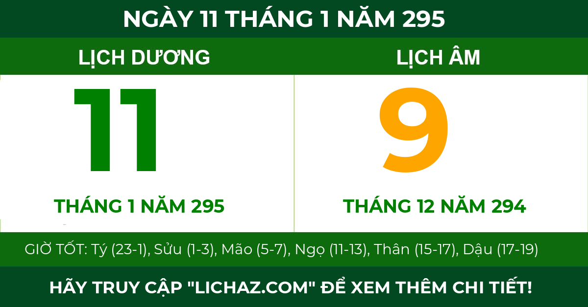 lịch âm ngày 11 tháng 1 năm 295