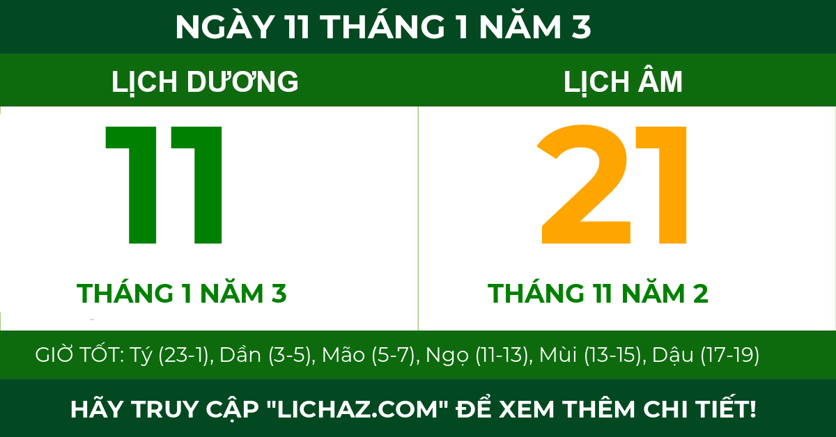 lịch âm ngày 11 tháng 1 năm 3