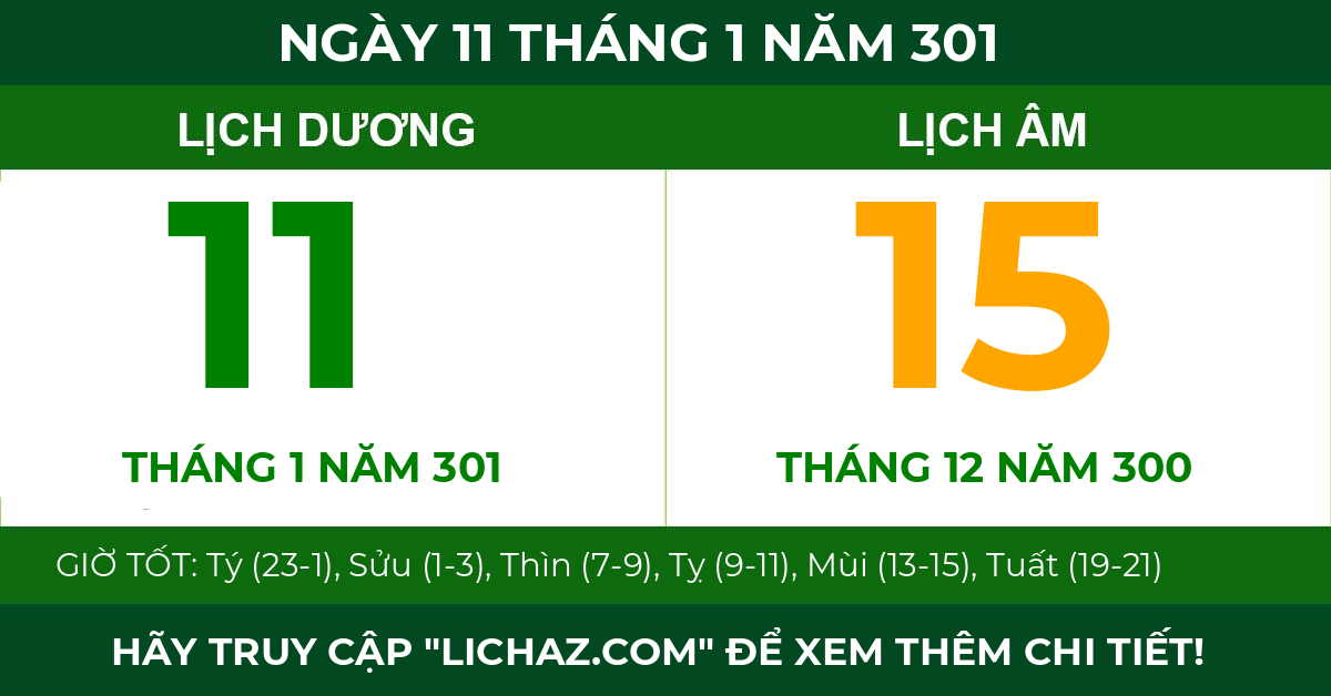 lịch âm ngày 11 tháng 1 năm 301