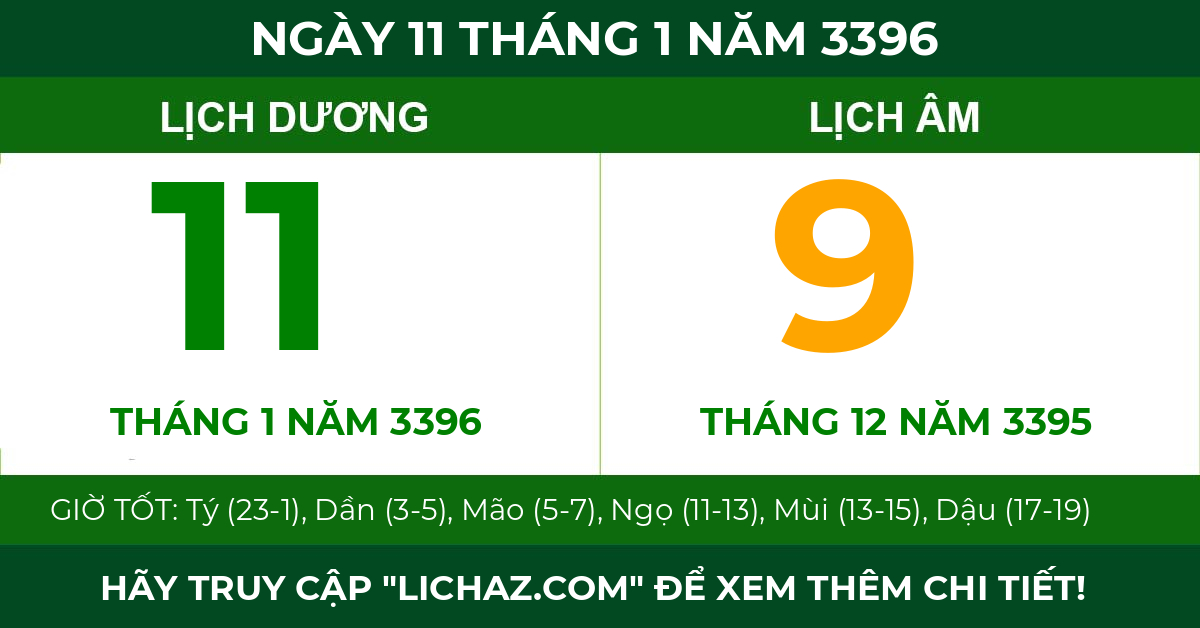 lịch âm ngày 11 tháng 1 năm 3396