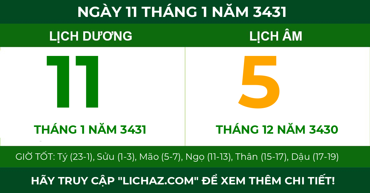 lịch âm ngày 11 tháng 1 năm 3431
