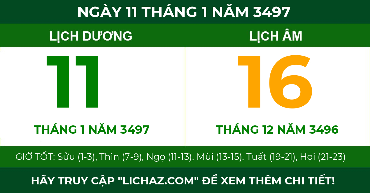 lịch âm ngày 11 tháng 1 năm 3497