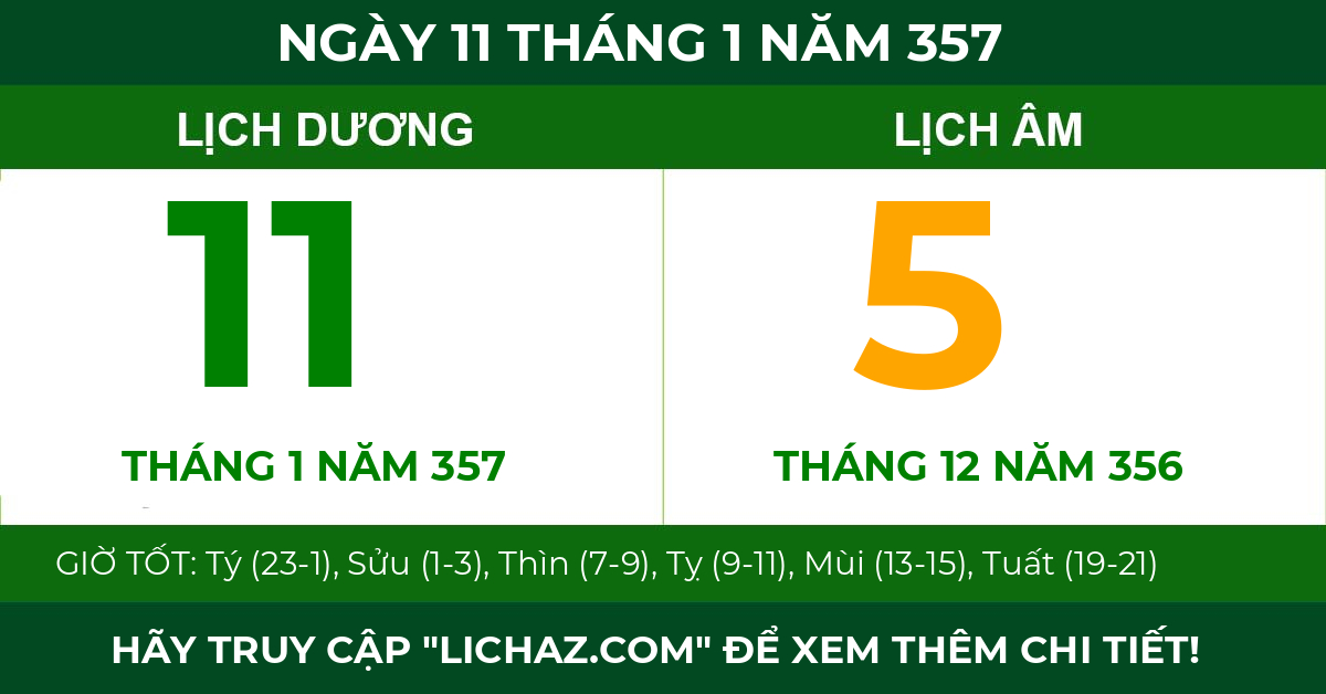 lịch âm ngày 11 tháng 1 năm 357