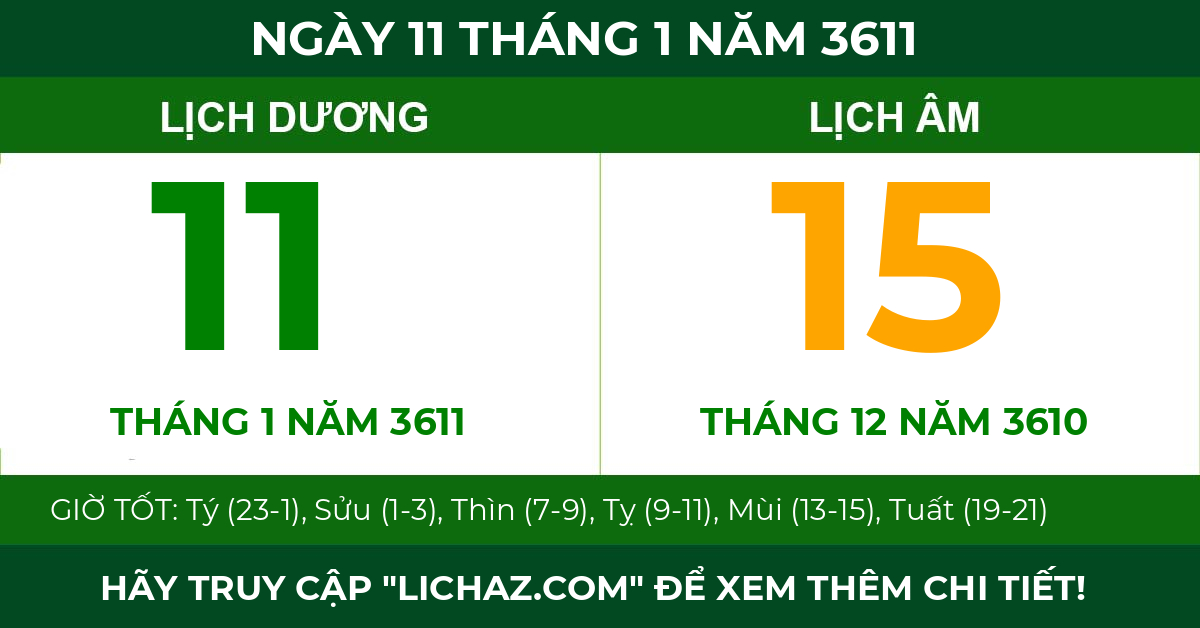 lịch âm ngày 11 tháng 1 năm 3611
