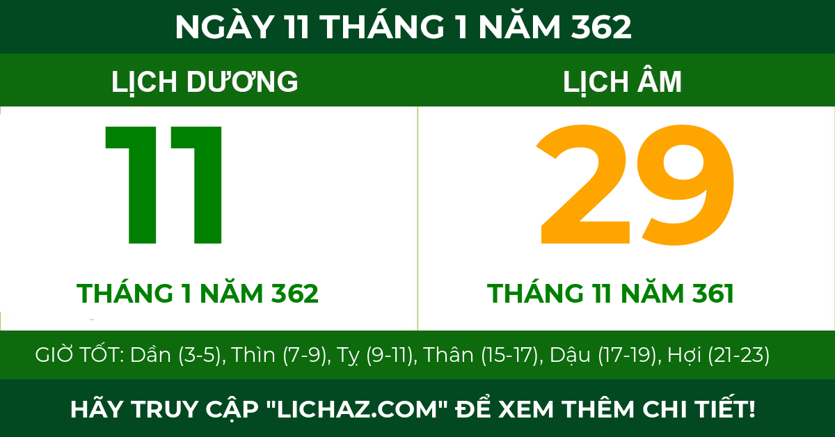 lịch âm ngày 11 tháng 1 năm 362