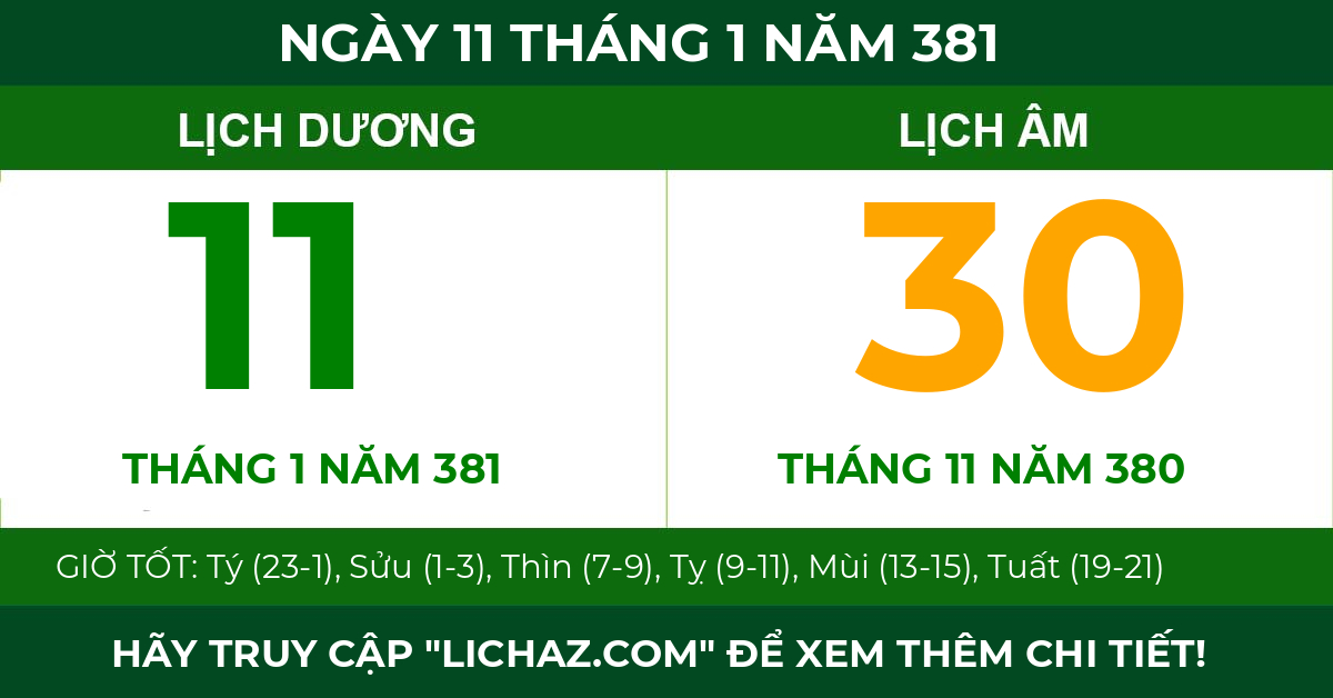 lịch âm ngày 11 tháng 1 năm 381